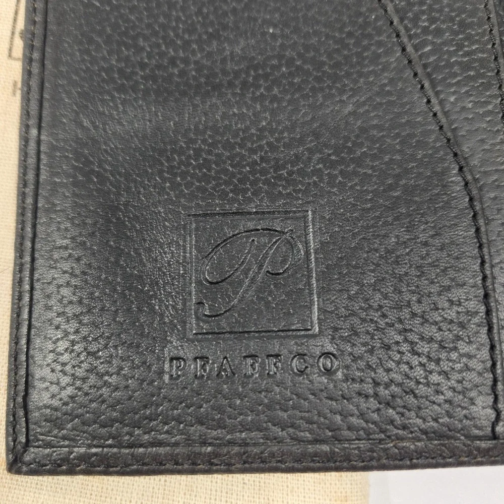 Vintage Pfaffco Vachetta Black Pebbled Leather Bifold Wallet with Dust Bag